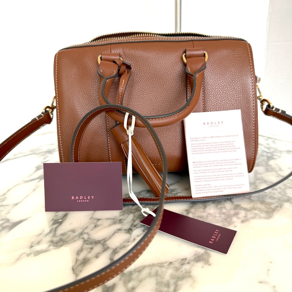 Radley London Noble Alley Brown Leather Medium Zip Top Satchel Bag 113009 NEW - Picture 4 of 15